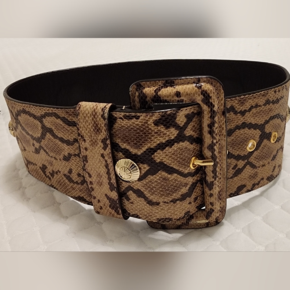 Temperly Snake Print Belt with Gold Accents Size S/XS